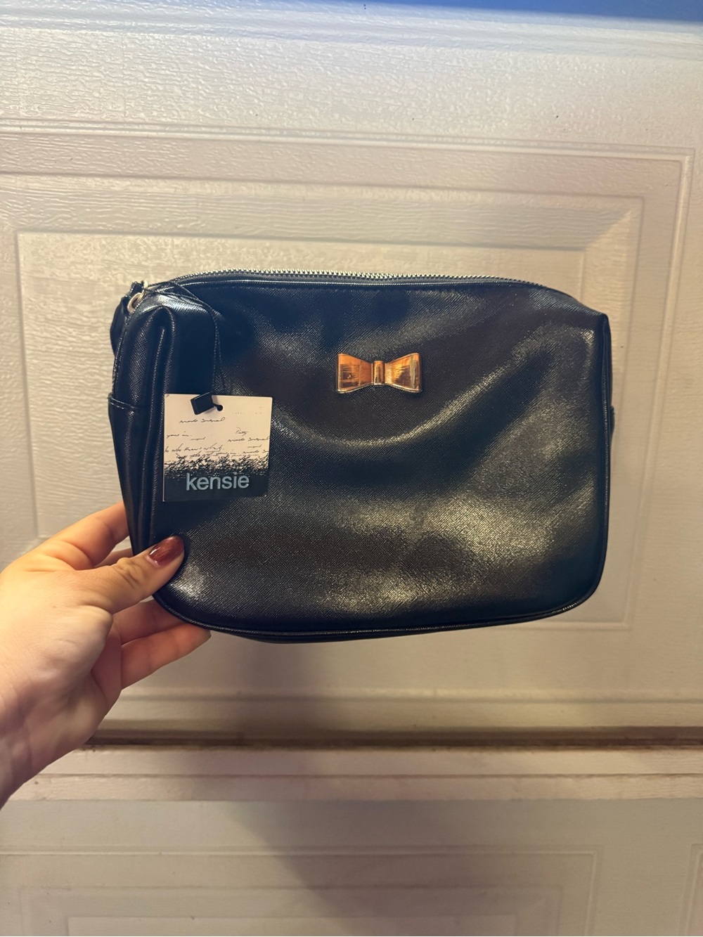 Kensie Black Cosmetic Pouch with Gold Bow Accent